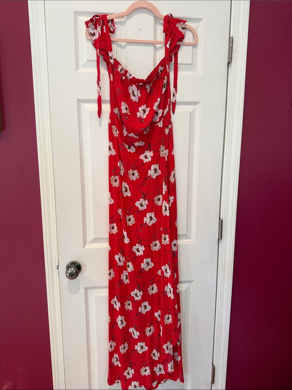 Olivaceous Red Floral Tie-Shoulder Maxi Chemise